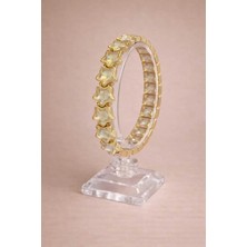 Işıltılı Opal Efektli Gold Renk Yıldız Taşlı Esnek Bileklik