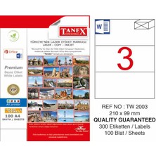Tanex Etiket 210X99MM A4 Lazer Etiket - 15 Adet