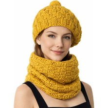 Uretti - Emine 9106 0257 El Örgüsü Kadın Bere ve Boyunluk Takımı – 2’li Kışlık Akrilik Örgü Set