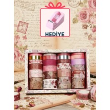 Dörtel Tedarik 24'lü Yaldızlı Desenli Kağıt Bant Mini Yapışkan Bant Rulo Kesme Aleti Hediyeli