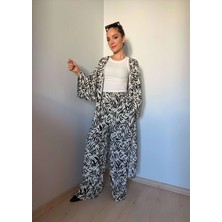 Zebra Desenli Kimono Pantolon Takım