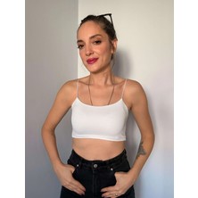 Beyaz Ip Askılı Crop Atlet