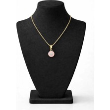 Pembe Mineli Güneş Figürlü Madalyon Kolye