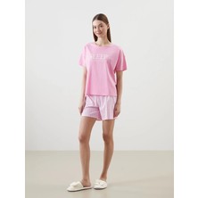 Lc Waikiki Yeni Sezon Bisiklet Yaka Baskılı Kadın Şortlu Pijama Takımı