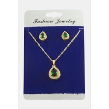 Zero Land Storozde Damla Zirkon Taşlı Set Kolye - Yeşil