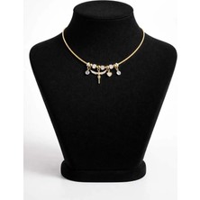 Işıltılı Melek Kanadı ve Kalp Detaylı Gold Charm Kolye