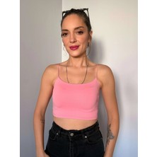 Pembe Ip Askılı Crop Atlet