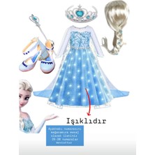 3b Kids Elsa Işıklı Elbise Kostüm Elsa Peruk Elsa Topuklu Ayakkabı Elsa Taç Asa Doğum Günü Parti Kostüm