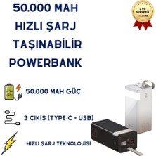 Hzl 50.000 mAh PD Hızlı Şarj Powerbank Dahili Kablolu LED Işıklı Powerbank
