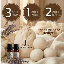 La Patria 3 Adet Xxxl Yün Kurutma Topu- 1 Adet Kese - 2 Adet Esansiyel Uçucu Yağ(10ml) - Kurutma Makinesi için -