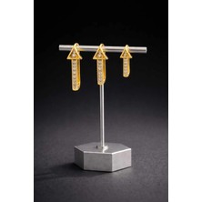 Gold Renk Zirkon Taşlı 3'lü Ok Figürlü Küpe Seti