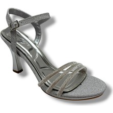 Erbay 84-26 Simli 3 Bant Taşlı Ince Topuk Kadın Sandalet