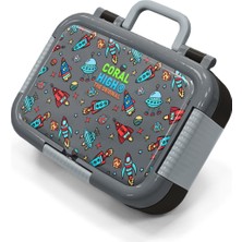 Coral High Kids Koyu Gri Kırmızı Uzay Desenli Paslanmaz Çelik Beslenme Kabı 39220