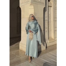 Moda Aksa Qaboos Şal Yaka Elbise Mint Yeşil