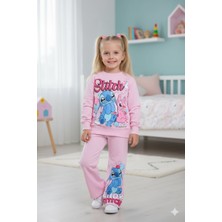 Cg Kids Stitch Ispanyol Paça Baskı Detay 2 Iplik Kız Çocuk Alt Üst Eşofman Takım Süper Kalite