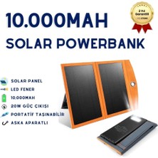 10,000MAH Solar Güneş Enerjili 2 Panelli 1 Type-C - 2 USB Çıkışlı 20W Hızlı Şarjlı Powerbank