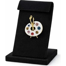 Ressam Paleti Figürlü Mineli Taşlı Broş