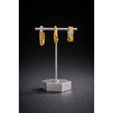 3’lü Yıldız ve Taş Işlemeli Gold Küpe Seti