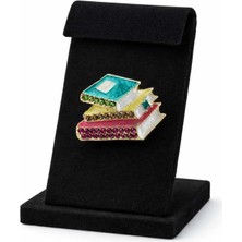 Taşlı Gold Detay Kitap Figürlü Broş