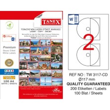Tanex Etiket TW-3117 A4 117 mm CD Etiketi - 15 Adet