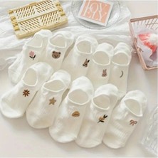 Hitit Socks Kadın 10 Çift Hayvan ve Meyve Desenli Yüksek Pamuklu Görünmez Babet Çorap