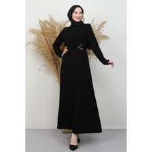 Önü Tokalı Penye Elbise Siyah