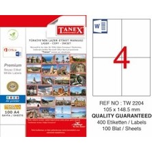 Tanex Etiket TW-2204 106X148,5MM A4 Lazer Etiket - 15 Adet