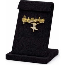 Kedi Figürlü Müzik Temalı Gold Broş