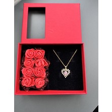 Gözde Aksesuarım Güllü Kutusunda Incili Kalp Kolye Çelik