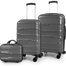 Polo&sky Azra Model Füme Pp Kırılmaz 3'lü Kabin Boy + Orta Boy + Makyaj Valiz Seti