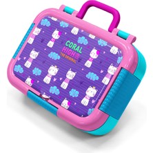 Coral High Kids Mor Pembe Kedi Desenli Paslanmaz Çelik Beslenme Kabı 39206