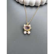 Gözde Aksesuarım Incili Hello Kıtty Kolyesi Çelik