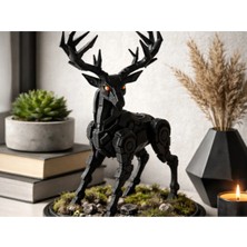 Modern Siyah Geyik Biblo – LED Gözlü Dekoratif Masaüstü Figür – 3D Baskı Pla