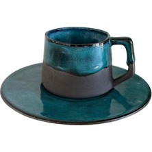 Espresso&türk Kahvesi Stoneware El Yapımı Fincan Takımı 100 ml - Mat Siyah & Okyanus Mavisi