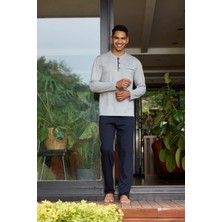 Kly %100 Pamuk Ekstra Battal Beden Uzun Kollu 4 Mevsim Kumaş Erkek Pijama Takım