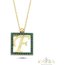 Kayra Mücevher F Harfi Yeşil Taşlı Altın Kolye TSR07