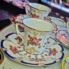 Manushum El Boyama Porselen Yasemin Türk Kahve Fincanı-Lacivert 1 Adet