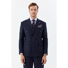 Sabri Özel Erkek Lacivert Dar Kesim Slim Fit Yünlü Dokuma 6 Drop Takım Elbise