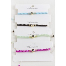 Zero Land Storozde Nazar Kristal Makrome Ip Bileklik 6 mm - Krem