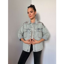 Etnik Nakış Detaylı Denim Ceket