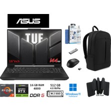 Asus tuf Gaming A16 FA607NUG-RL211 6gb RTX4050 140W Amd Ryzen 7 7445HS 16GB Ram 512GB SSD 16 Inç Fhd+ 144Hz W11 Pro Duddi Çanta+Mouse+Mousepad+Usbbellek+Temizlikkit