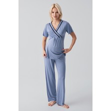 Artış Collection Kısa Kollu Emzirme Bölmeli Ayarlanabilir Bel Esnek Viskoz Hamile Pijama Takım 19217