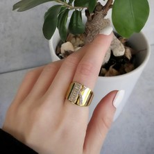 Necati Gün K Harfi Baget Taşlı Gold Kaplama Gümüş Yüzük