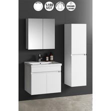 Özceden Çiğdem 55+35 cm Beyaz Balon Mdf Seramik Lavabolu Asma Banyo Dolabı Takımı