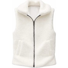 Vieso Kadın Peluş Yelek Dik Yaka Fermuarlı Cepli Astarlı Peluş Yelek