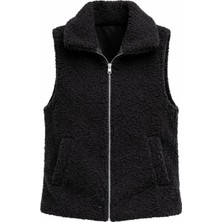 Vieso Kadın Peluş Yelek Dik Yaka Fermuarlı Cepli Astarlı Peluş Yelek