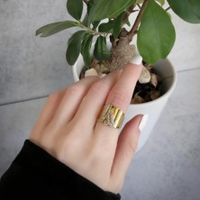 Necati Gün M Harfi Baget Taşlı Gold Kaplama Gümüş Yüzük