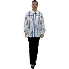 Aysel Büyük Beden Pamuklu Nakış Işlemeli Düğmeli Kolu Lastikli Kadın Gömlek