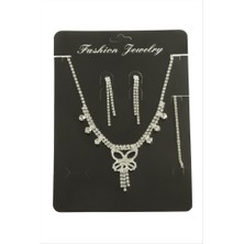 Zero Land Storozde Kelebek Taşlı Set Kolye - Gümüş Rengi