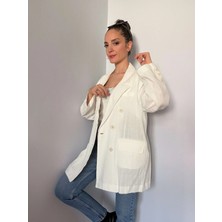 Ekru Oversize Keten Ceket